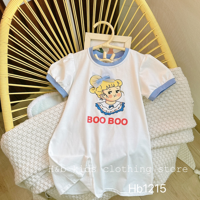 Váy Cotton Suông Cho Bé Gái WOWKIDS Tay Bồng Họa Tiết Hoạt Hình Từ 10-22kg