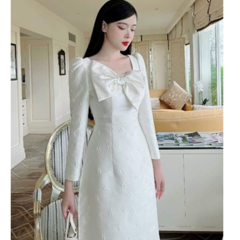 Áo Dài, Áo Dài Cách Tân Chất LIệu Gấm HOa Cao Cấp ĐÍnh Nơ siêu xinh 2023