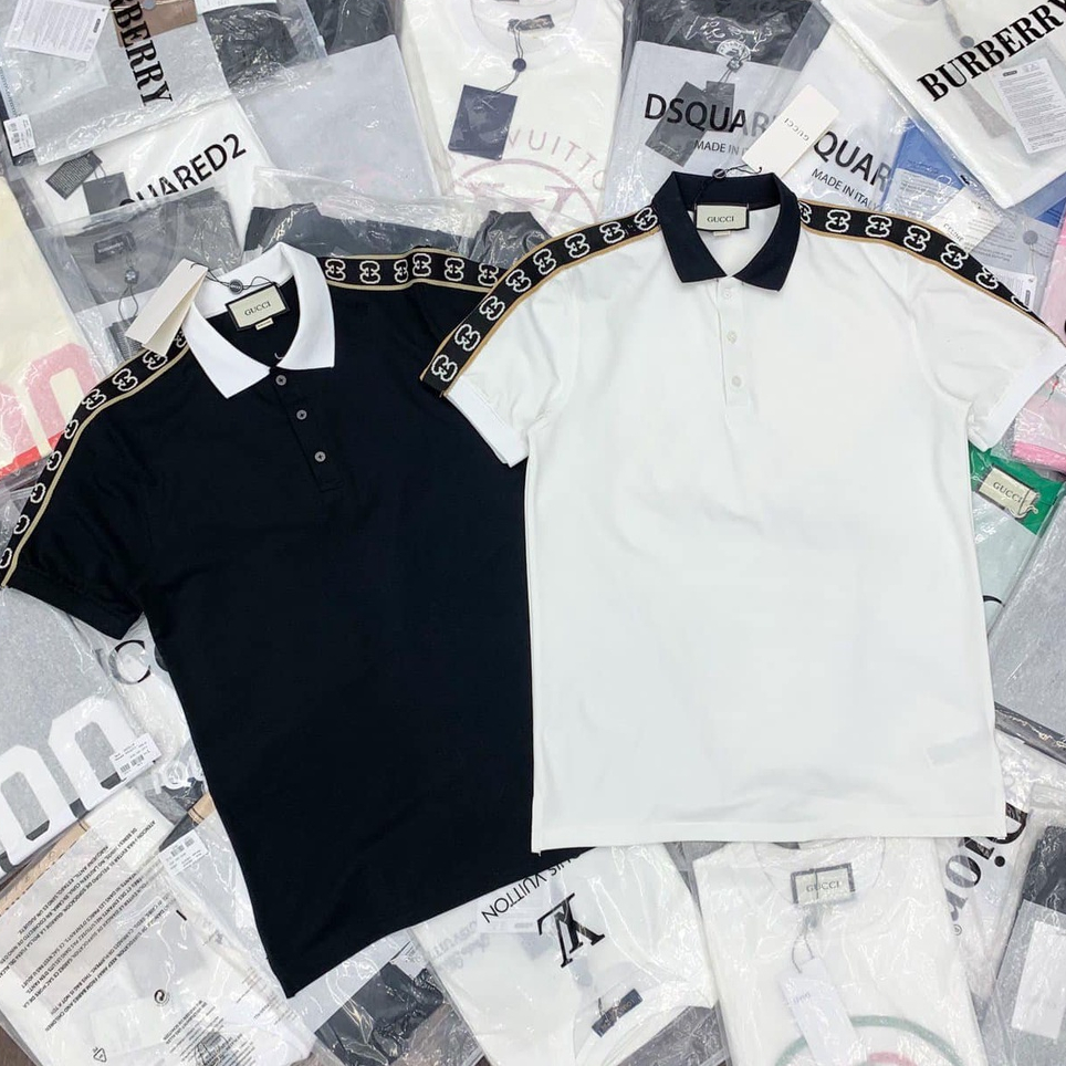 Áo PoLo Cổ Bẻ Phối Viền Vai Họa Tiết GUCCII Siêu Lạ Hè 2023