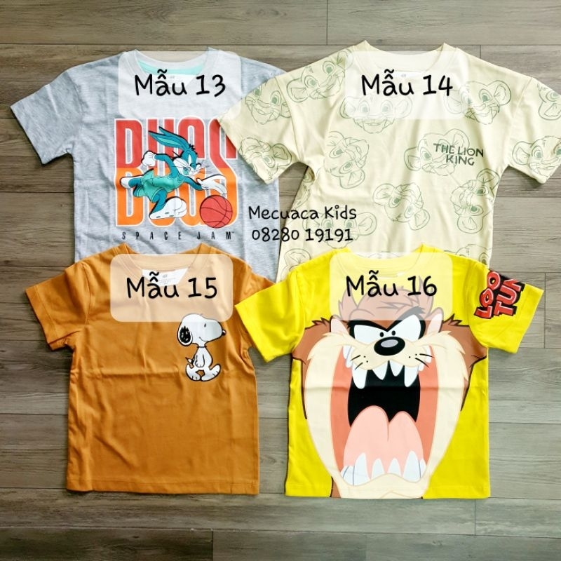 Áo phông cộc tay cotton mềm mịn in hoạt hình siêu nhân ô tô khủng long người nhện cho bé trai