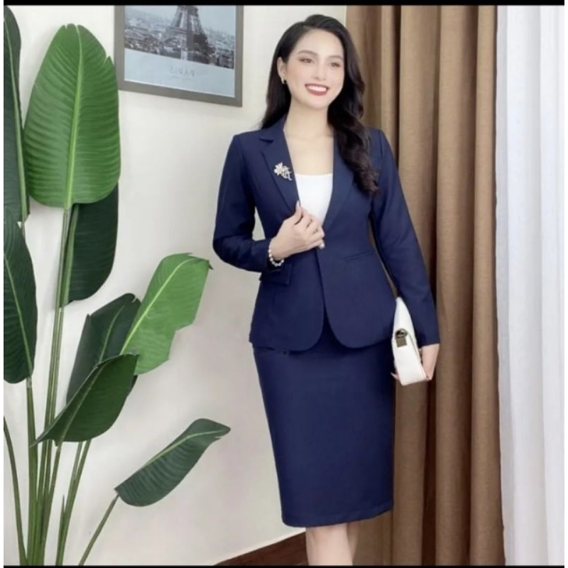 Set Bộ Áo Vest Chân Váy Công Sở  Sang Trọng