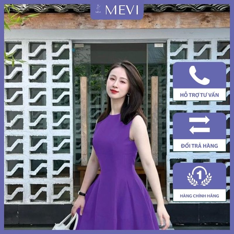 Đầm ba lỗ trơn cổ tròn, mẫu thiết kế đẹp màu tím_V5022