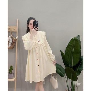 Váy thô suông cổ sen thêu hoa tiểu thư