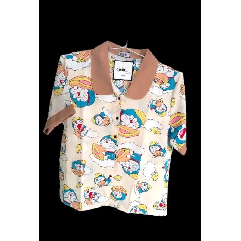 Pijama lụa MANGO - hoạ tiết Doraemon - 55-75 ký