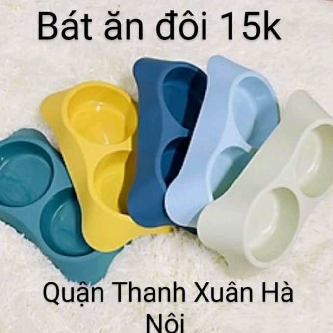 Bát ăn đôi cho chó mèo, bát ăn nhựa chống lật tiện lợi cho thú cưng