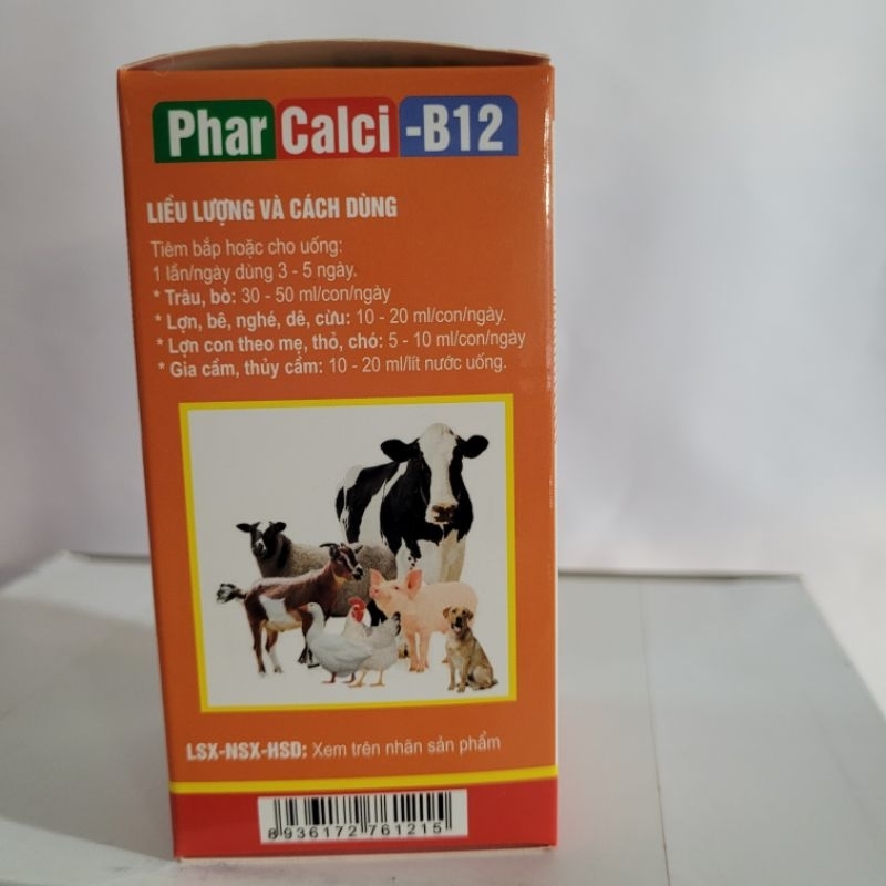 1chai Phar Canxi B12 dùng tốt cho chó, mèo, lợn, gà giúp chắc xương, chống b.ại l.iệt