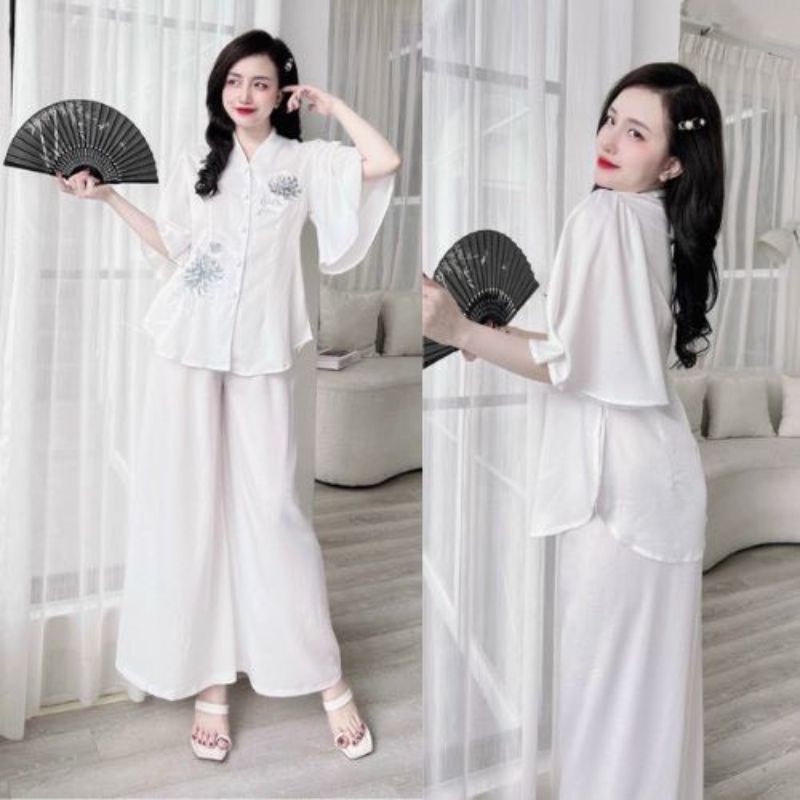Bộ Lam đi chùa tay loe chất tuyết nhung