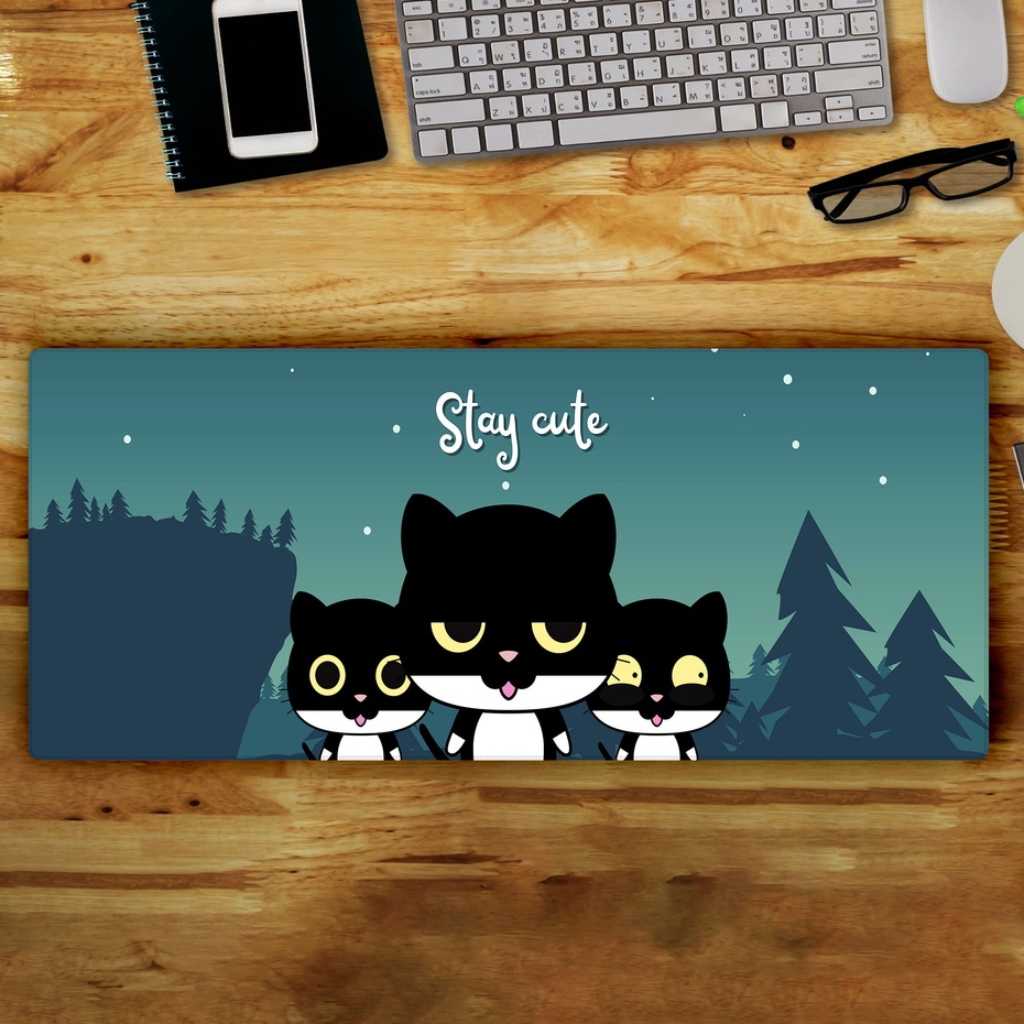 Lót chuột - Bàn di chuột 30x80cm, 40x90cm In 3 chú mèo cute