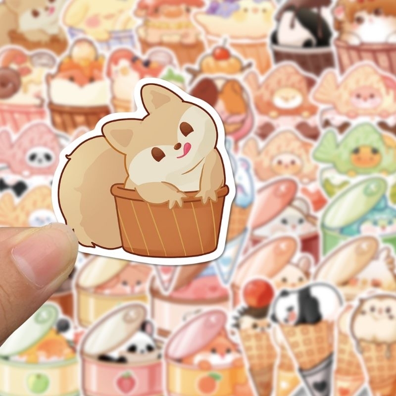 Set combo 40 miếng dán sticker động vật đồ ăn dễ thương animals food dán nón mũ bảo hiểm laptop vali sổ tay đàn guitar