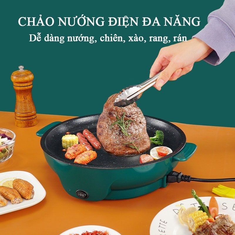 Chảo Nướng Điện Không Khói 600W Chống Dính Đa Năng BBQ Tại Nhà Shanban 26cm.