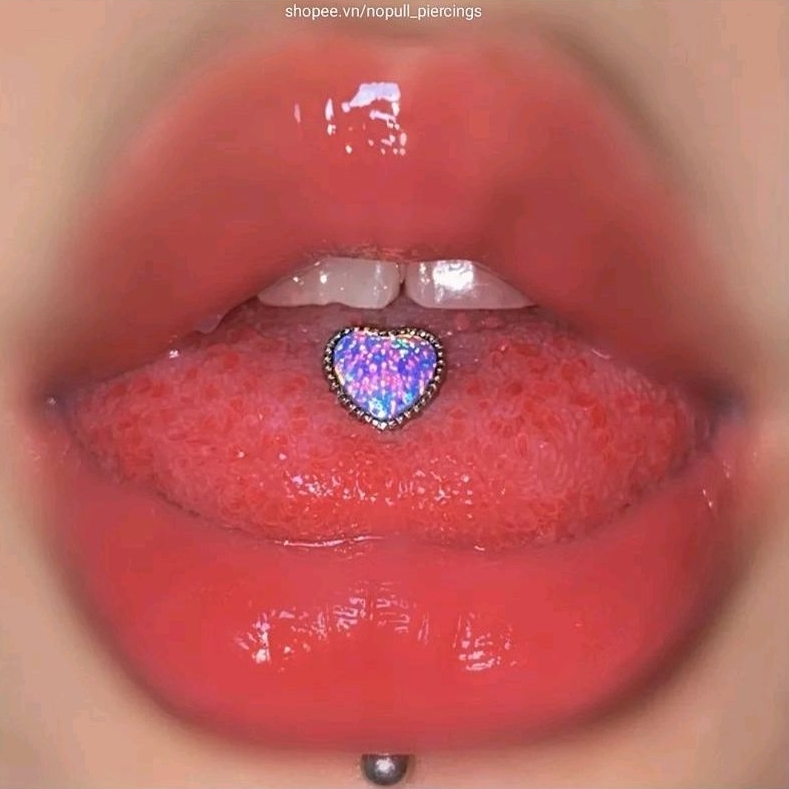 KHUYÊN LƯỠI HÌNH TRÁI TIM - Khuyên Lưỡi Đá Cao Cấp - Khuyên xỏ lưỡi thép y tế không gỉ
