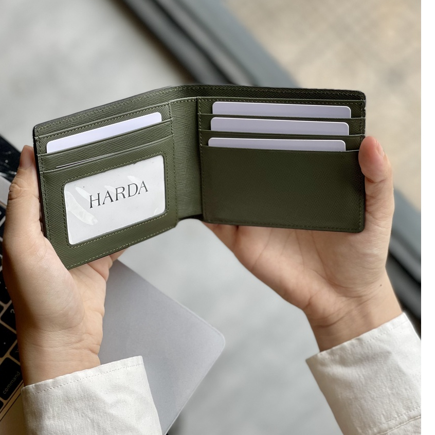 VÍ da nam Bóp da ngang Harda làm từ da Saffiano nhâp khẩu cao cấp