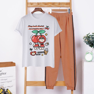 Sét Bộ Đồ Nữ Mặc Đi Chơi Dạo Phố Mùa Hè, Áo Phông Cotton In Wellcome Space Kèm Quần Thun Bo Gấu Phong Cách Teen Hàn Quốc