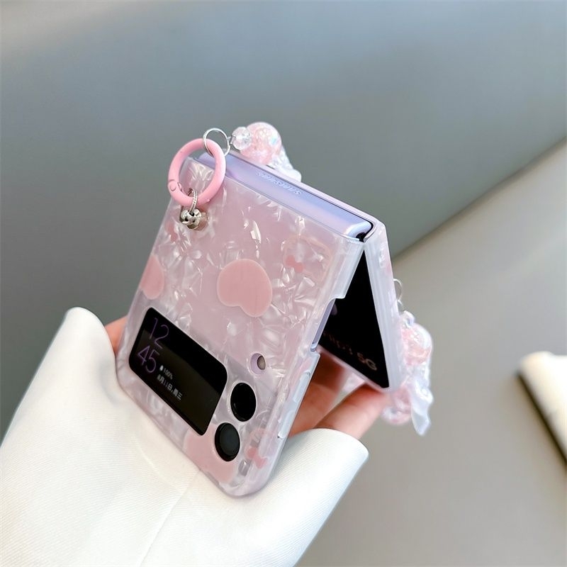 Ốp Z Flip 4 - Z Flip 3 - Z Flip3 - FLIP4 5G vân đá họa tiết dễ thương kèm dây đeo nơ mix charm tiểu thư cute
