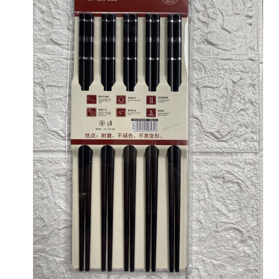 Bộ 10 đôi đũa sợi thủy tinh đầu bọc bạc chống trơn trượt dùng cho nhà hàng, quán ăn, gia đình (Ảnh thật)