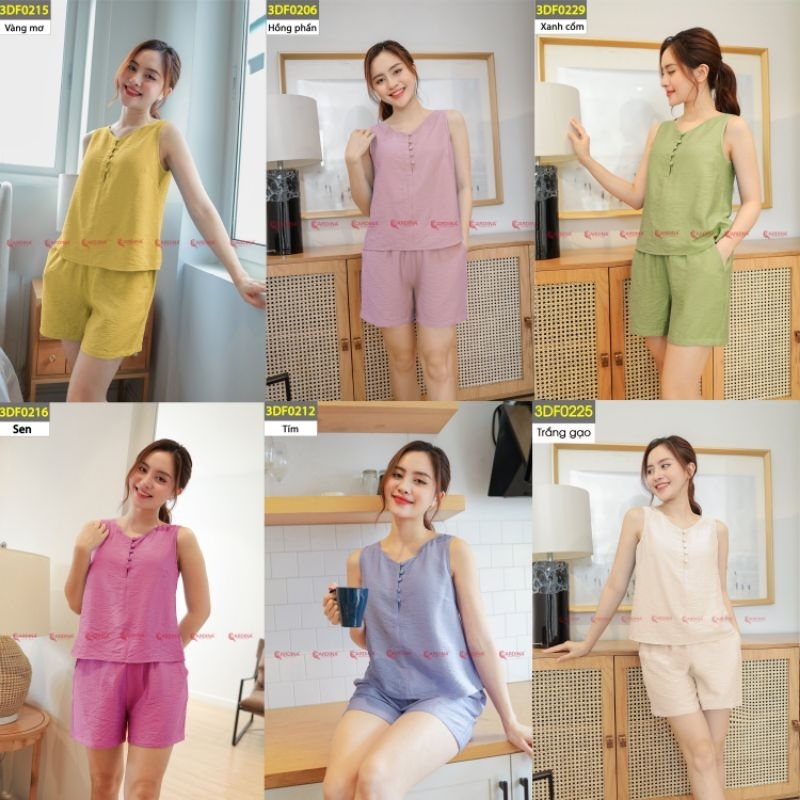 Bộ đũi Bamboo CARDINA Cổ Tim Quần Đùi Áo Sát Nách