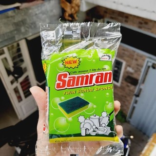 Miếng mút tạo bọt rửa chén 2 mặt vàng xanh
