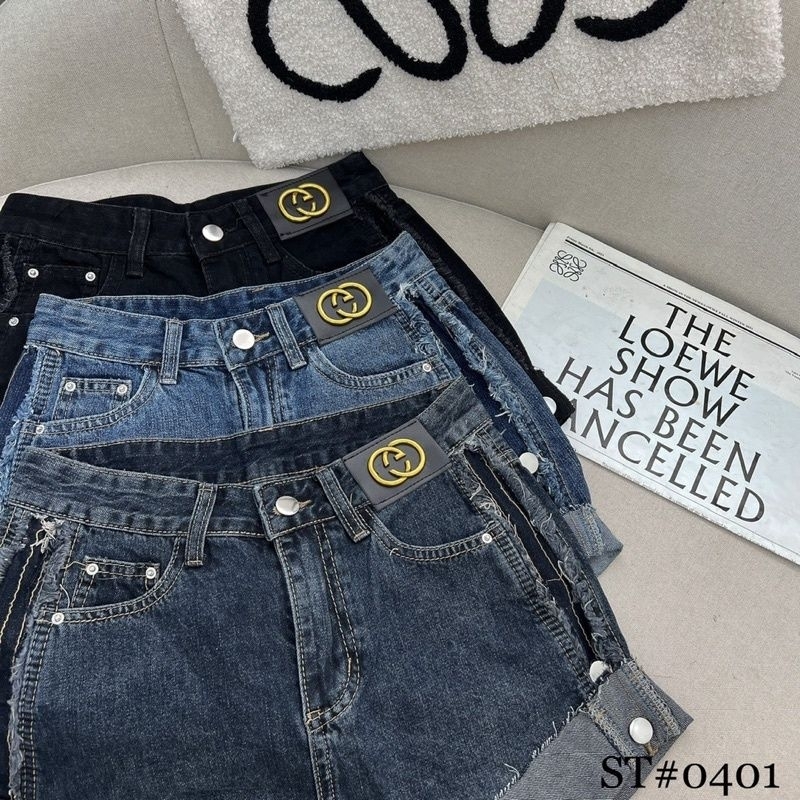 Quần sooc jeans gập gấu đính tag cạp hàng QCL1