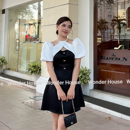 Đầm thiết kế Wonderhouse cổ yếm tay phồng form xuông phối chất vải dày dặn sang chảnh - Colin Dress