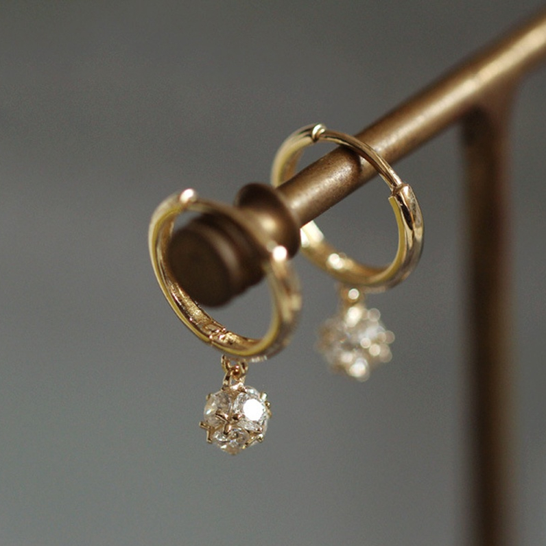 Bông Tai Bạc JUNIE, Dáng Tròn Đính Đá Zirconia Đơn Giản E-QUINN