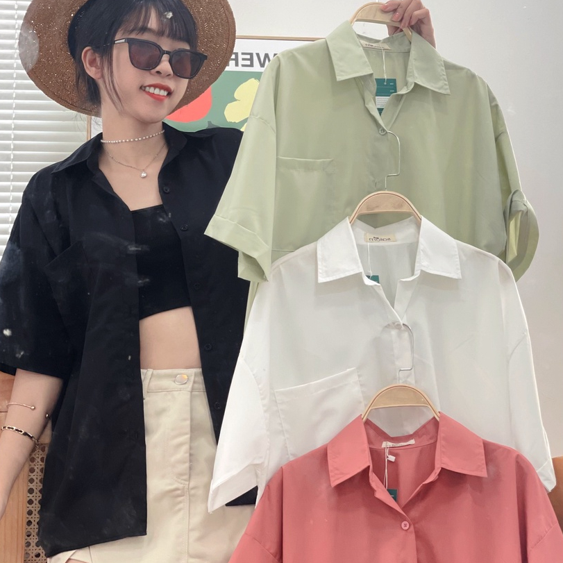 Sơmi ngắn tay form rộng Hàn Quốc nhiều màu SALOM Shp020