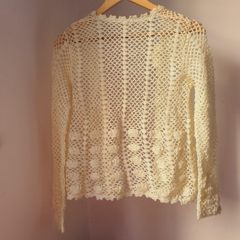 Áo crochet len vàng pastel vintage Nhật - em và nắng