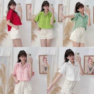 Áo Sơmi Nhung Tăm Croptop đuôi tôm