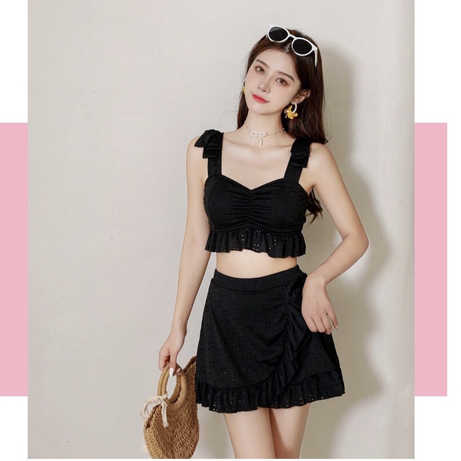 Set bikini đi biển 2 mảnh đẹp đồ tắm đồ bơi chân váy xoè che bụng kín đáo B42