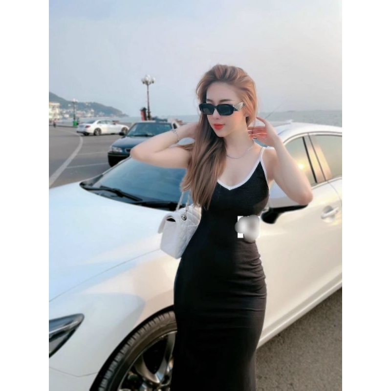 👗 Đầm hai dây xòe cổ V( tim) phối viền, tôn dáng gợi cảm