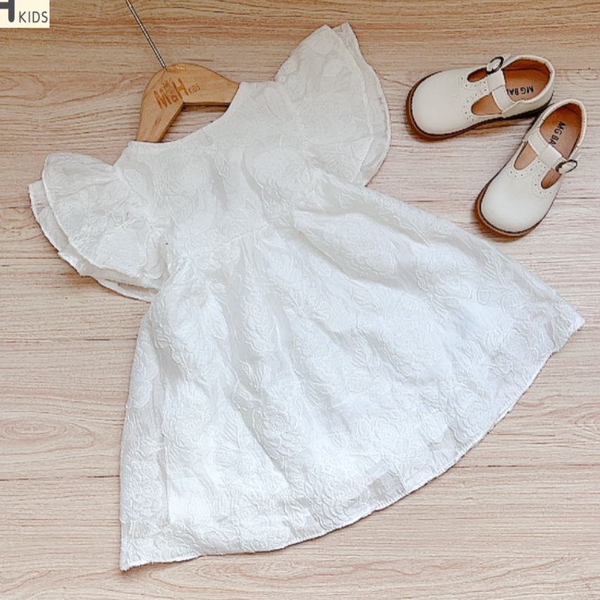 Váy Trắng Công Chúa Bé Gái WOWKIDS Tay Cánh Tiên Chất Liệu Gấm Hoa Cao Cấp Cho Bé Từ 12-24kg