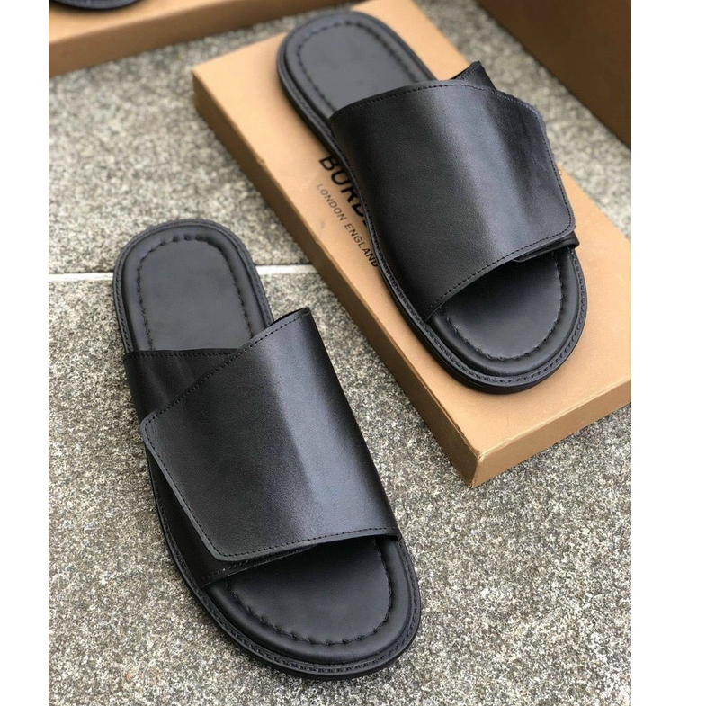 Dép Da Nam DECEMBER Da Bò Đế Khâu Quai Ngang Dán Thời Trang