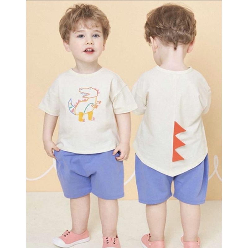 Bộ cộc tay cotton khủng long cho bé trai mẫu xuất Hàn