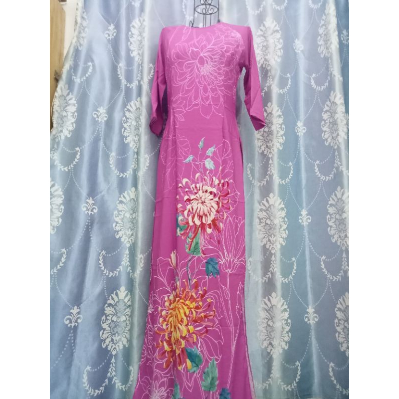 Áo dài hoa 3d siêu lụa- size L eo 73-78cm