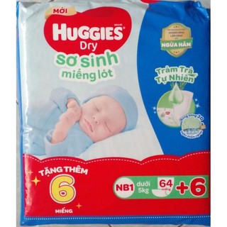 Miếng lót sơ sinh Huggies NB1-64miếng+6/NB1-108miếng+14/NB2-60 miếng/gói.