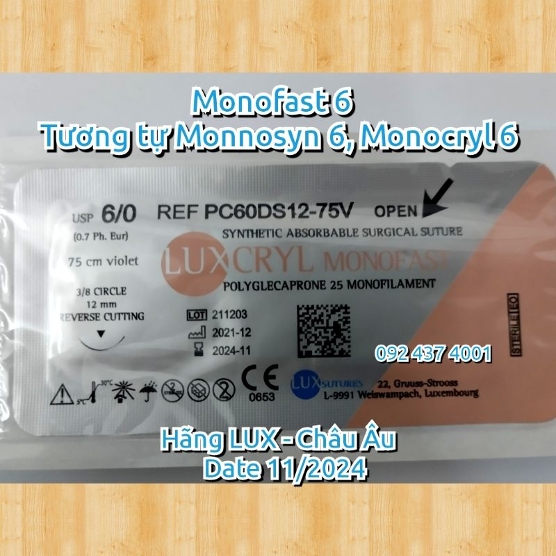 (01 sợi) Chỉ phẫu thuật Tự tiêu đơn sợi MONOFAST 6/0. (Tương tự Monosyn 6, Monocryl 6).