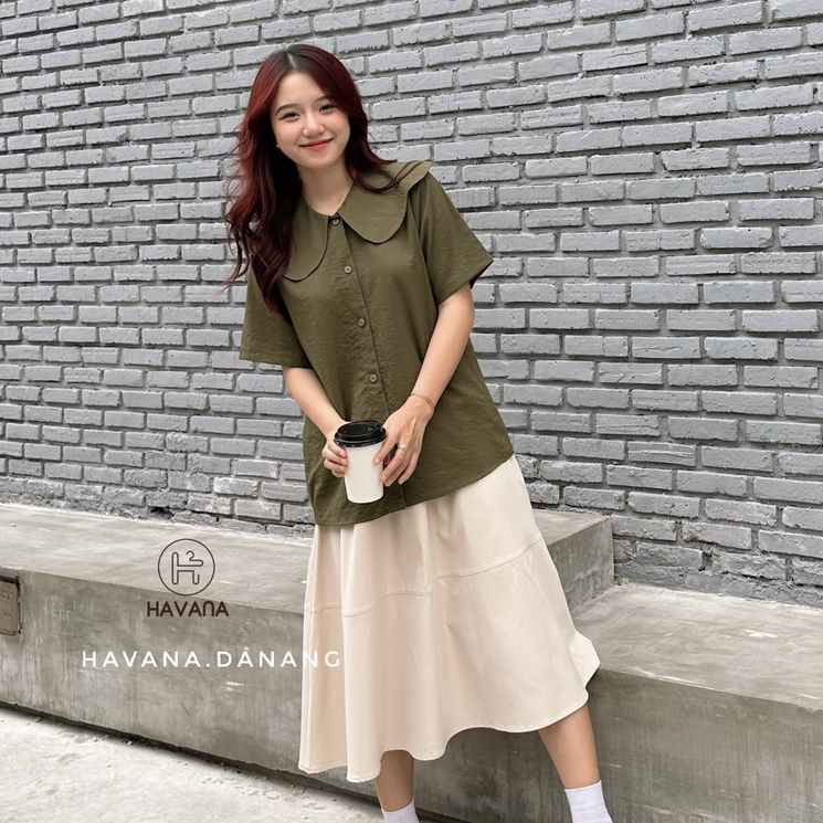 Áo sơ mi ngắn tay form babydoll cổ lá sen freesize phong cách Hàn Quốc HEF25