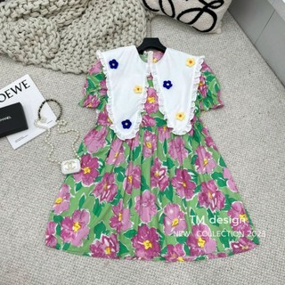 váy nữ đầm in hoa thêu cổ cỡ lớn