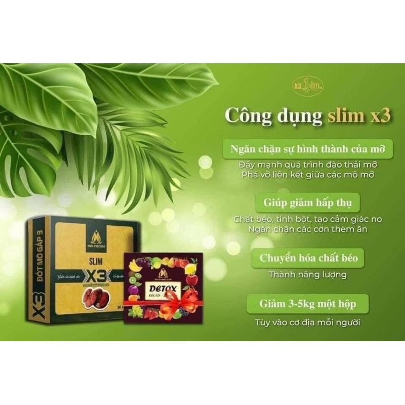 GIẢM CÂN SLIM X3 ĐÔNG Y MỘC LINH hộp 30 viên Tặng ngay  Detox đốt mỡ ban đêm