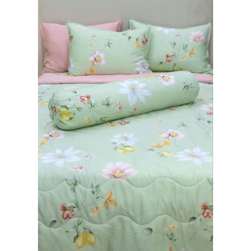 Chăn mền lẻ chần lông vũ nhân tạo microfiber chất liệu Tencel Pháp cao cấp Hoa xanh