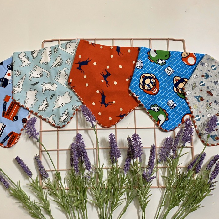 Yếm cho bé, Khăn Yếm tam giác xô cúc bấm xuất nhật, 100% cotton họa tiết dễ thương