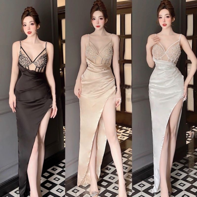 ✨ Đầm body cổ tim xẻ đùi✨ HÌNH THẬT