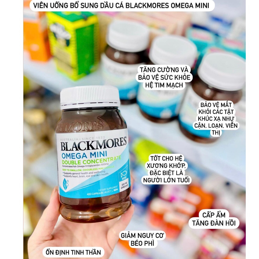 Dầu cá khử mùi, không mùi tanh viên nhỏ Blackmores Omega Mini Double Concentrate 200 viên, 400 viên, omega 3 blackmores