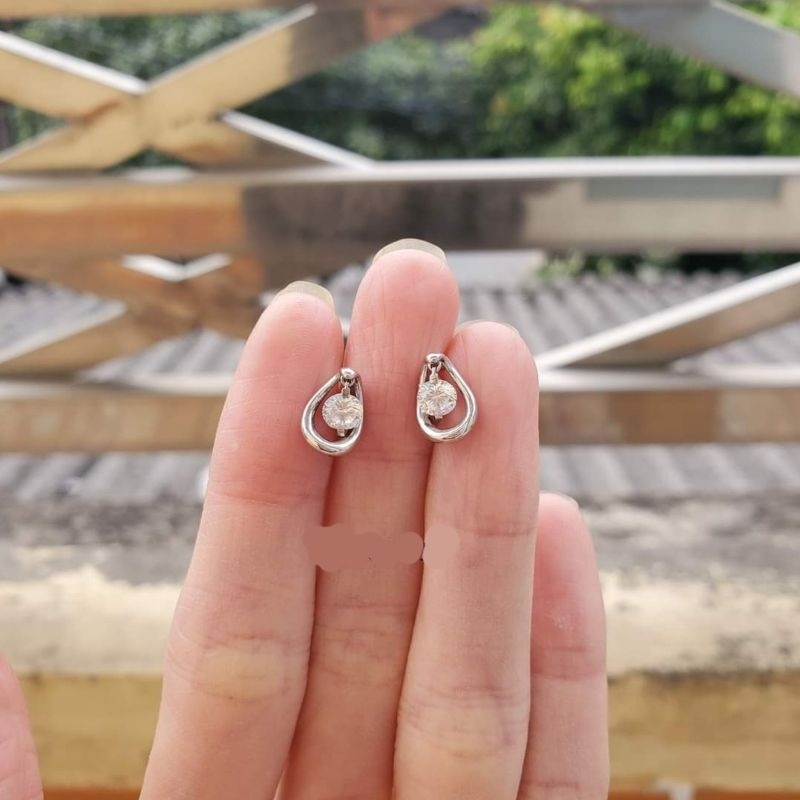 Bông tai bạc vintage Nhật phối đá CZ mới 99% khắc SV 925 - em và nắng