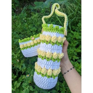 Túi đựng bình giữ nhiệt len hoa tulip handmade