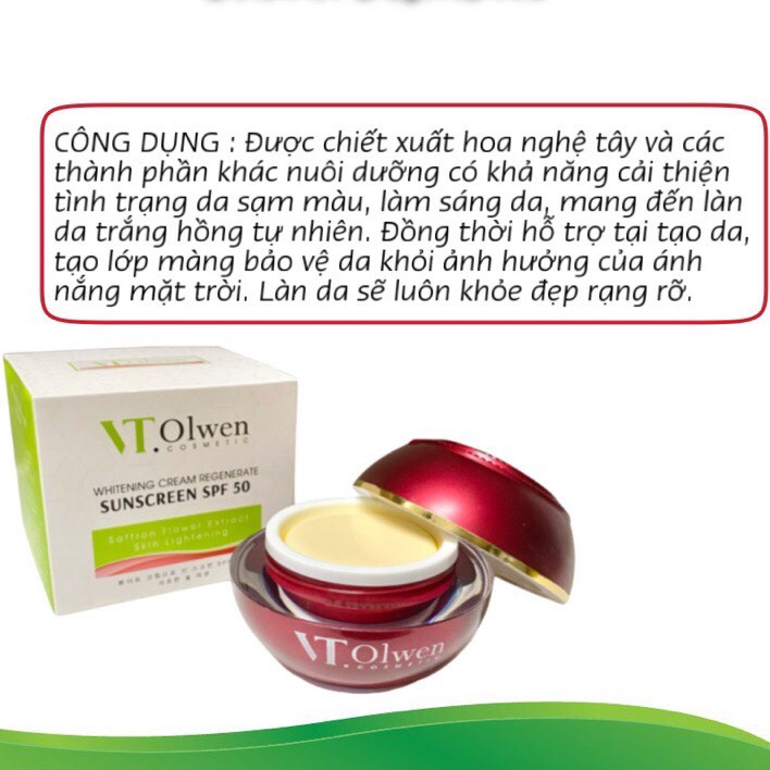 Kem dưỡng trắng VT.Olwen tái tạo da hoa nghệ tây Hộp 15g, 35g