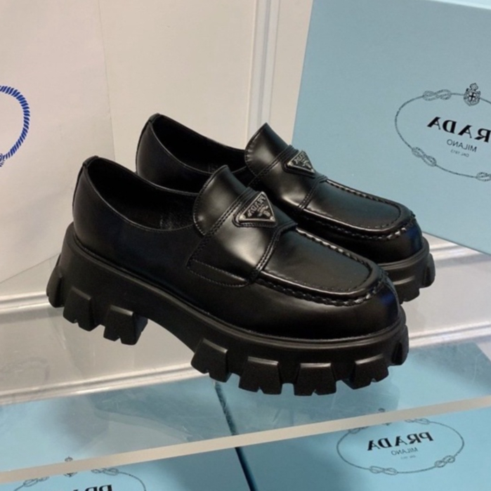 Giày Nữ Prada Tam Giác Nền Tảng Thời Trang Hình Dạng Bánh Răng Đế Cao 5cm