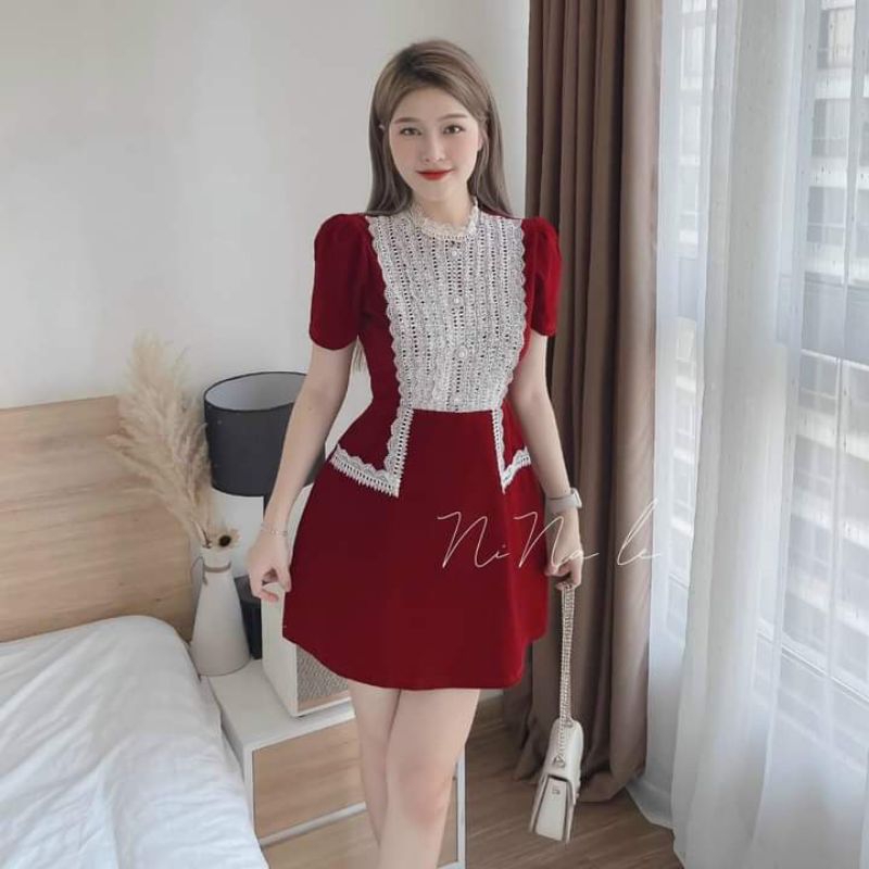 Bigsize - Đầm nhung ren phối