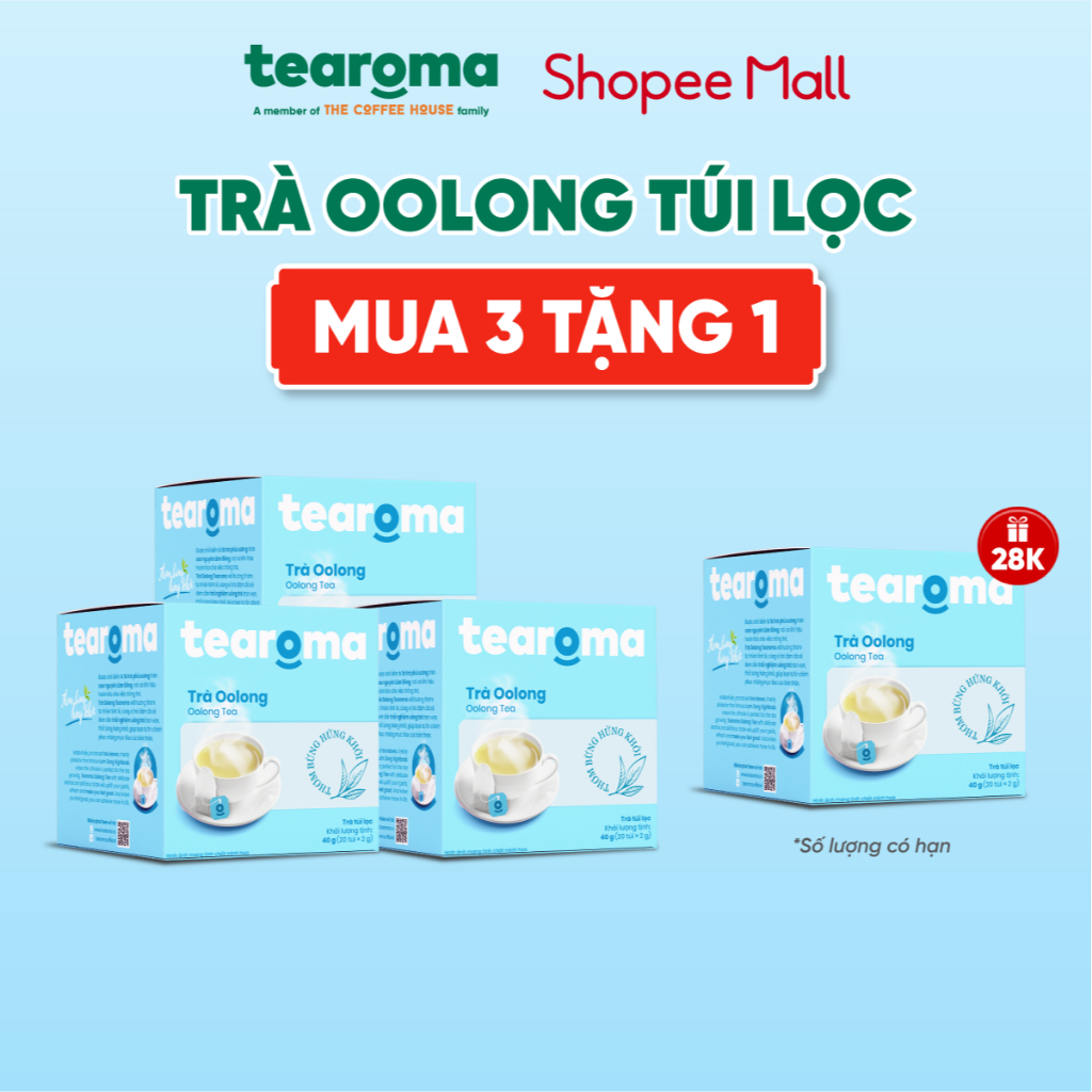 [Mua 3 tặng 1]  Tearoma Trà Oolong túi lọc Hộp 20 gói x 2gr