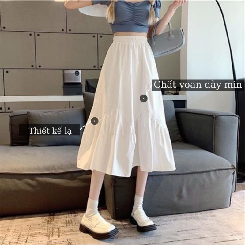 Chân váy dài 2 tầng vải trơn thiết kế đẹp lạ,chân váy dài hai tầng trơn phòng cách hàn quốc dáng xoè chữ a màu trắng 07
