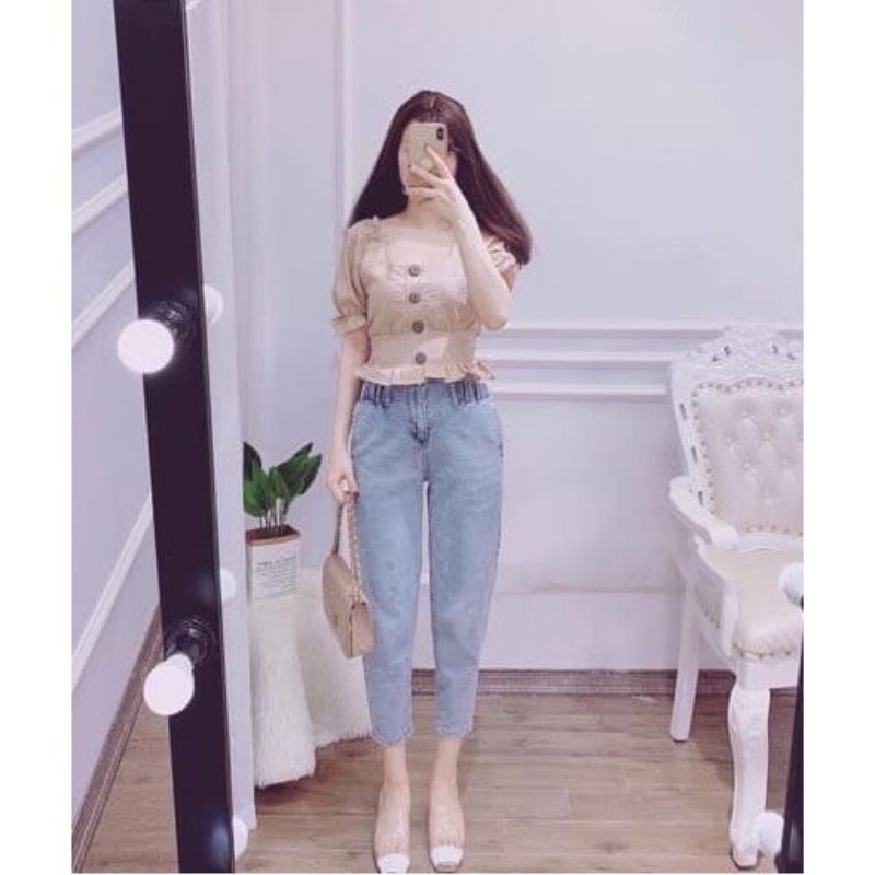 Quần Baggy Kaki Jean Lửng Ống Rộng kiểu dáng thời trang
